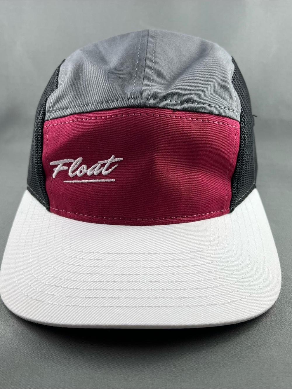 Colorblock Five-Panel Cap in Maroon, Gray & White